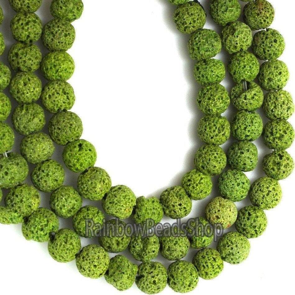 Green Olive Lava Beads Volcanic Round Gemstone, 8-12mm, 15.5'' strand
