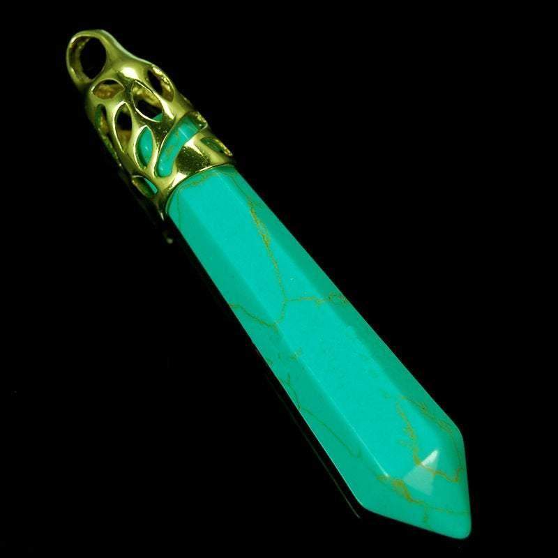 Green Turquoise healing point chakra silver, gold pendant bead, Gemstone Rock Crystal healing Stone, focal bead 58mm