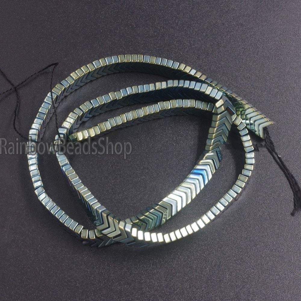 Green V Shape Arrowheaded Hematite Beads, 2x4x6mm 16'' strand
