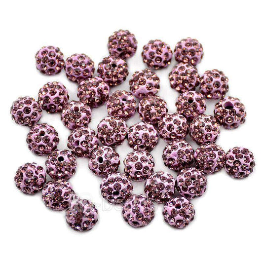 light Amethyst Crystal Rhinestone Round Bead, 6mm 8mm 8mm 10mm 12mm Pave Clay Disco Ball Beads, Chunky Bubble Gum Bead Gumball Acrylic Beads
