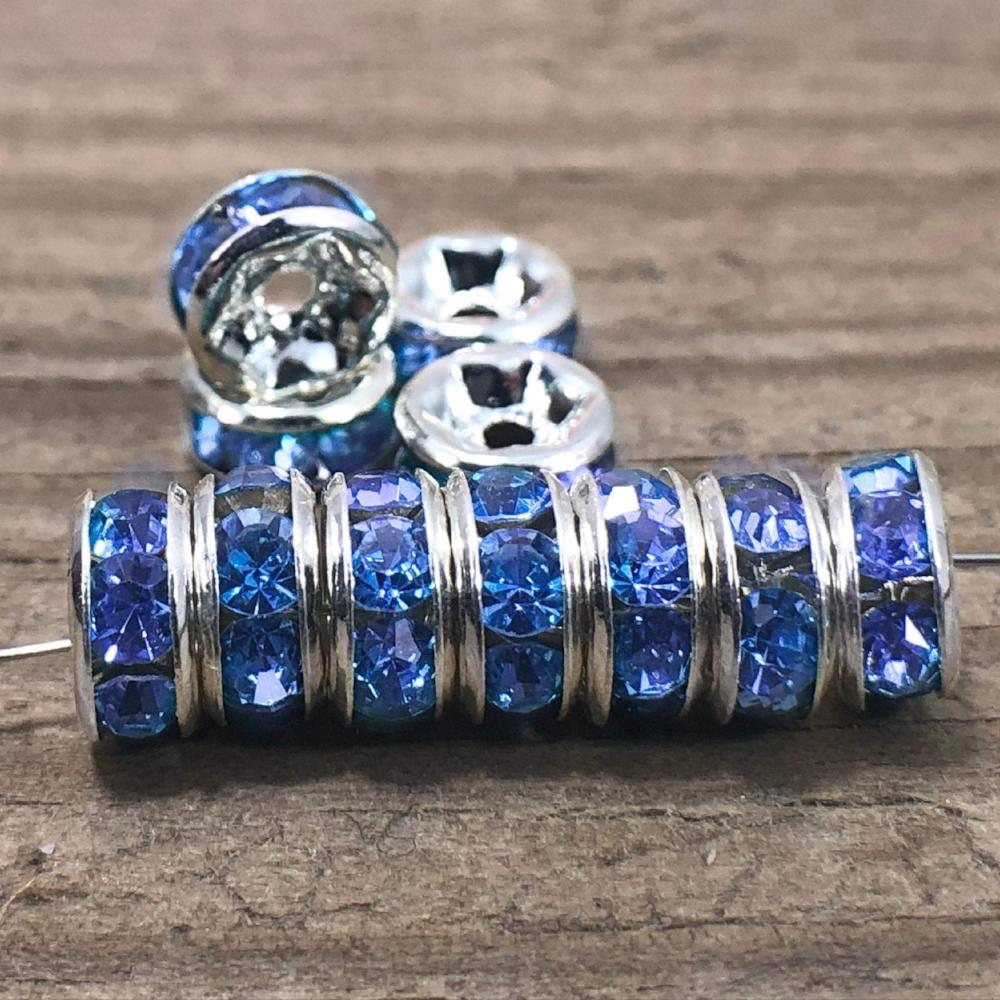Light Sapphire Czech Crystal Rhinestone Silver Rondelle Bead, 100pcs 4mm 5mm 6mm 8mm 10mm beadig jewelry making Craft Supplies Findings