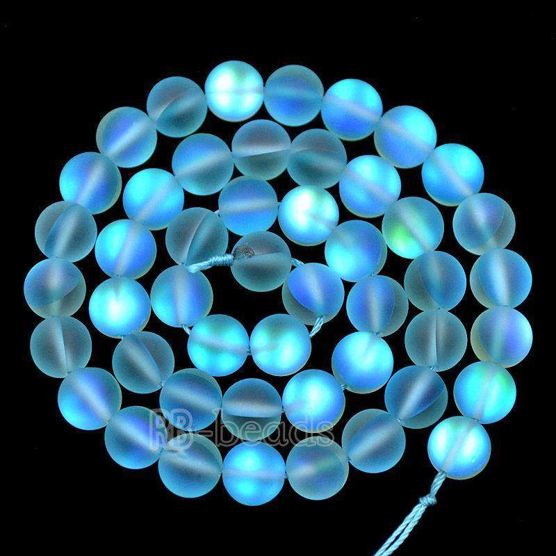 Matte Frosted Aquamarine Blue Mystic Aura Quartz Beads Jewelry AB Beads Holographic loose Rainbow Quartz Beads 6mm 8mm 10mm 12mm beads