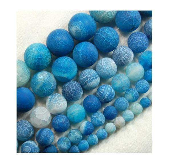 Matte Frosted Crackle Blue Fire Agate Beads, 4-16mm, 15.5 inch strand