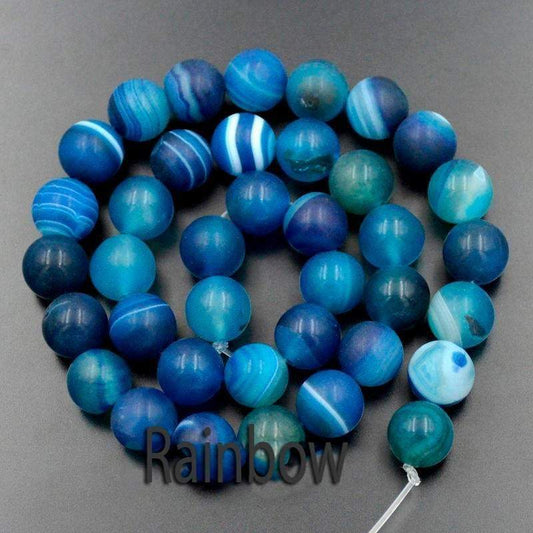 Matte Frosted Stripe Blue Agate Beads, Round 6-12mm, 15'' strand