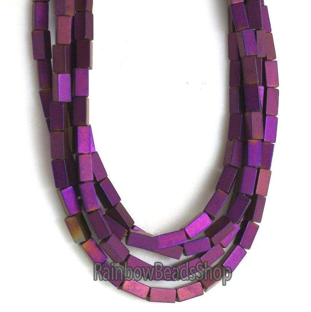 Matte purple hematite rectangle bead 2x4mm, 16'' inch. strand