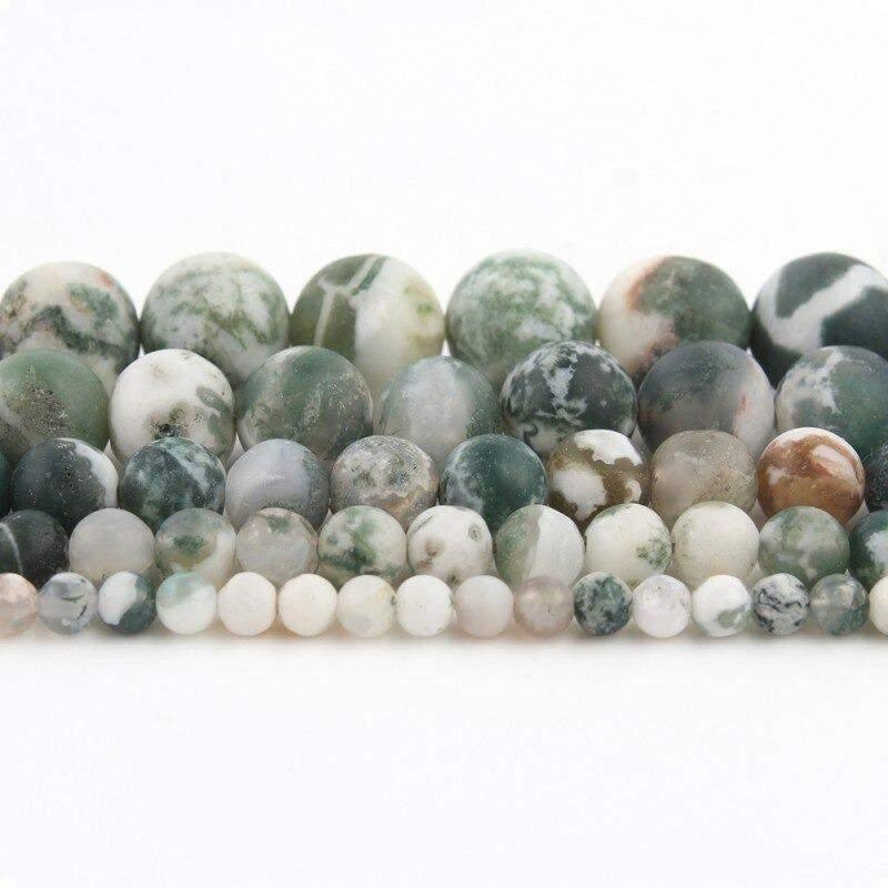 Matte Round Tree Agate Beads, 4-12mm, 15.5' inch full strand