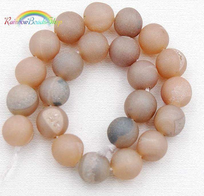 Metallic Champagne Agate Druzy Beads, Round 6-16mm, 15.5'' inch strand