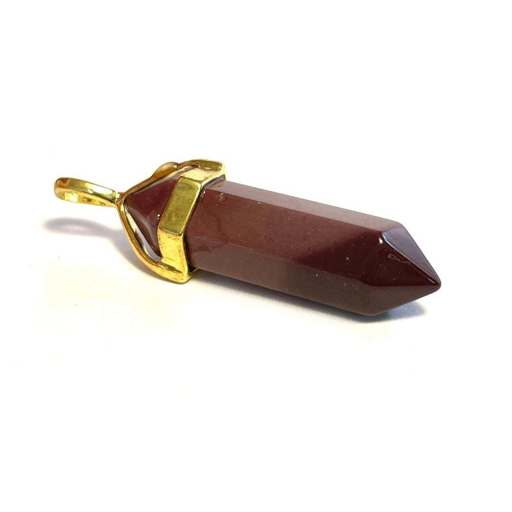 Mukaite Jasper Hexagonal Pointed Gemstone Pendant, Gold Plated Brass, Crystal Healing Pendant, Boho Hippie Crystal