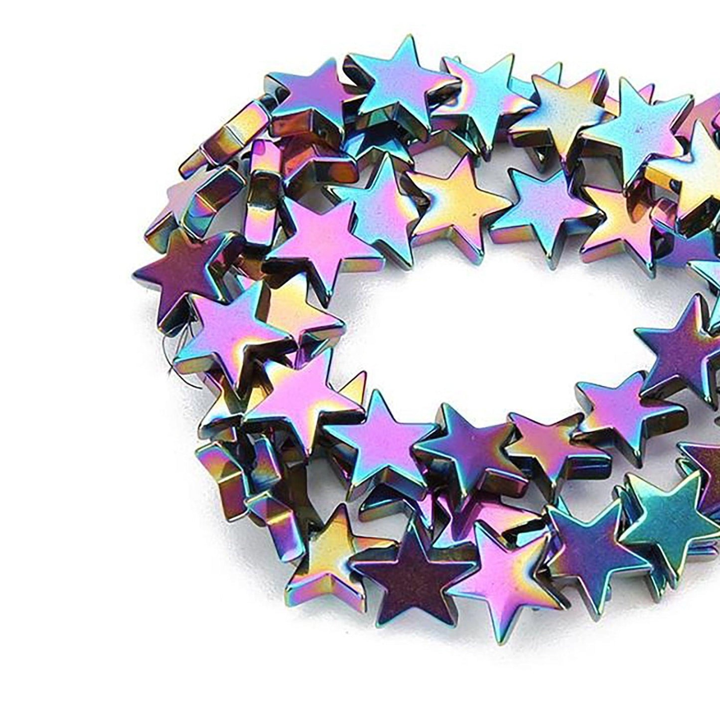 Multicolor Flat Star Hematite beads, 4- 10mm, 16'' strand