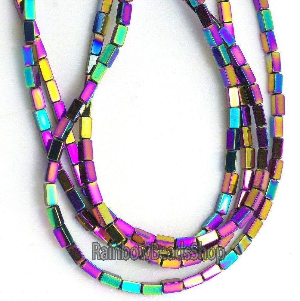 Multicolored hematite rectangle bead 2x4mm, 16'' inch. strand