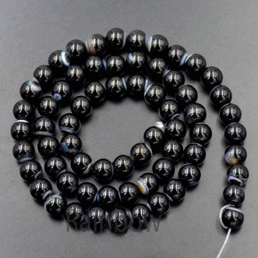 Natural Black Banded Agate Round Beads, 4-10mm, 15.5'' inch strand