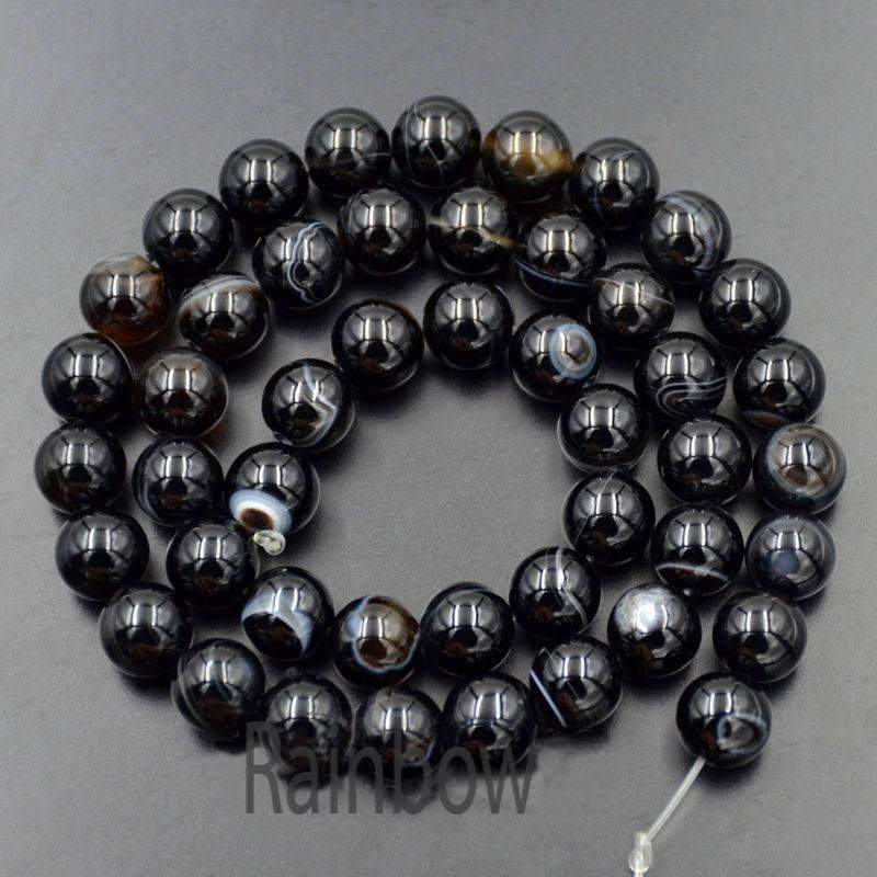 Natural Black Banded Agate Round Beads, 4-10mm, 15.5'' inch strand
