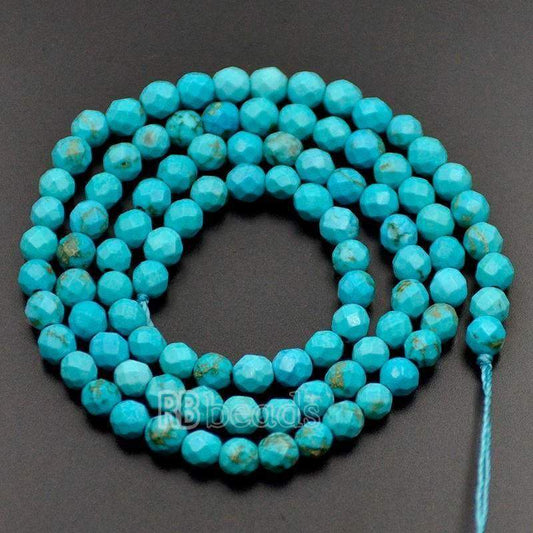 Natural Faceted Blue Turquoise Beads, 4mm 6mm 8mm 10mm Round Jewelry Gemstone Spacer Stone Beads, 15''5 st. For Jewelry making and Beading
