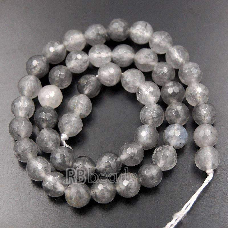 Natural Faceted Cloudy Gemstone Quartz Beads, Jewelry Loose 4mm 6mm 8mm Gray Quartz Stone Round Beads, For Jewelry making and Beading
