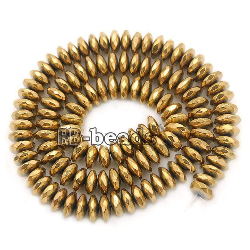 Natural Faceted Gold Hematite Rondelle Beads, 2-10mm 16'' strand