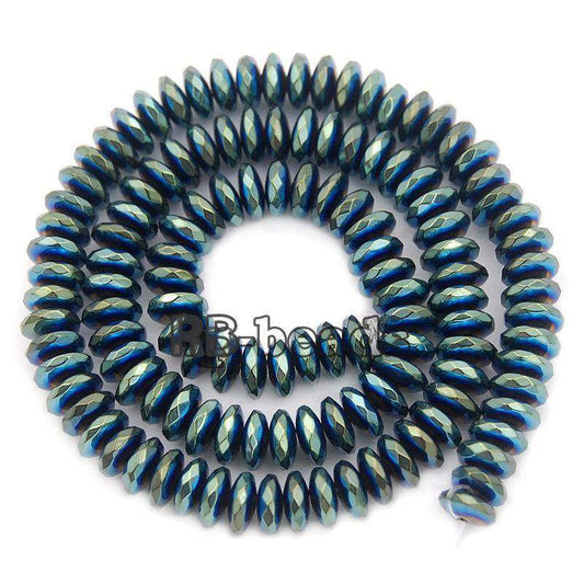 Natural Faceted Green Hematite Rondelle Beads, 2-10mm 16'' strand