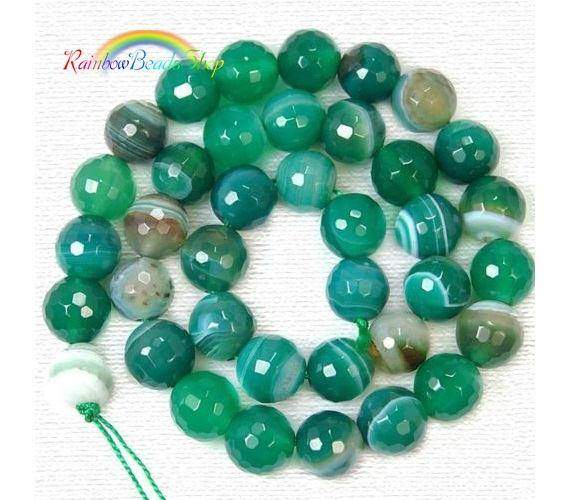 Natural Faceted Green Stripe Agate beads, Round 6-10mm, 15.5'' strand