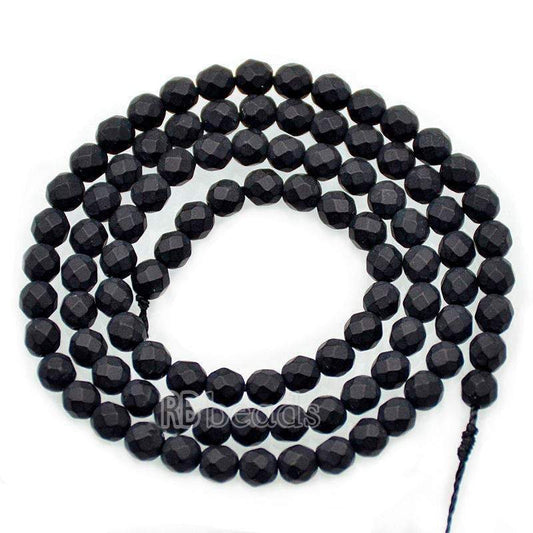 Natural Faceted Matte black Onyx Beads, 4-14mm Round Jewelry Gemstone