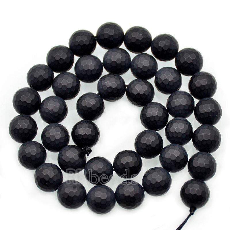 Natural Faceted Matte black Onyx Beads, 4-14mm Round Jewelry Gemstone