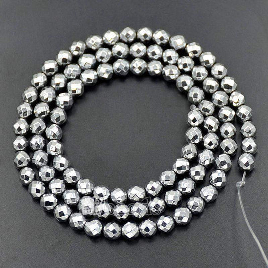 Natural Faceted Silver Hematite Beads, Round 15.5''' full strand