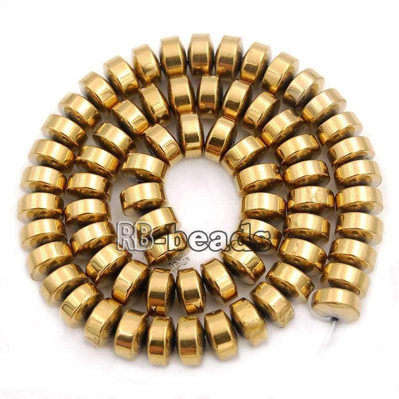 Natural Gold Hematite Smooth Rondelle Beads, 2-10mm 16'' strand