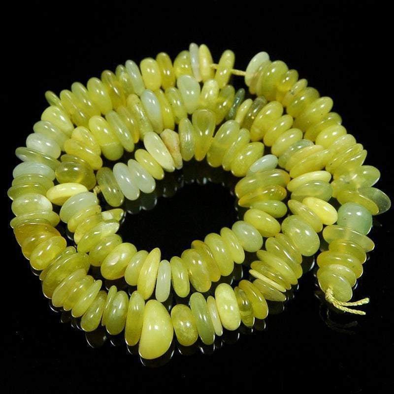 Natural Lemon Yellow Jade Freeform Rondelle Beads