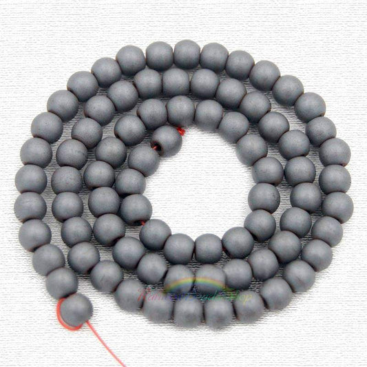 Natural Matte Black Hematite Beads, Round, 15.5'' inch strand