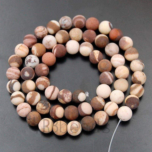 Natural Matte Frosted Brown Mexican Zebra Jasper beads, 4-12mm