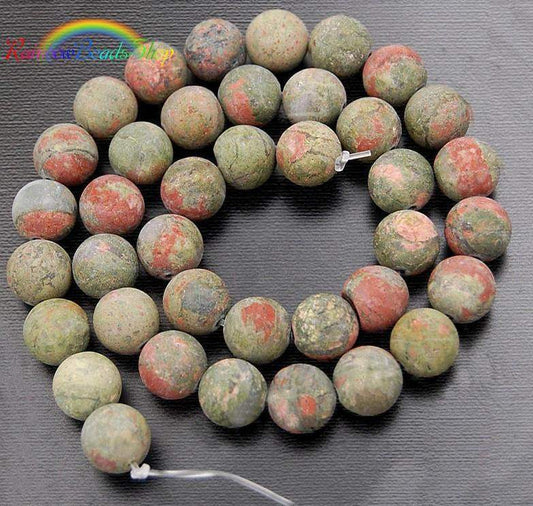 Natural Matte Green Red Unakite beads, Round Gemstone 4-12mm, 15.5'' strand