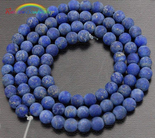 Natural Matte Lapis Lazuli Beads, Round Gemstone 4-12mm, 15.5'' strand