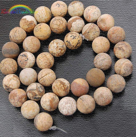 Natural Matte Picture Jasper Beads, Round stone 4-12mm, 15.5'' strand