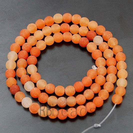 Natural Matte Red Orange Aventurine Beads, 4-12mm, Round, 15.5 str.