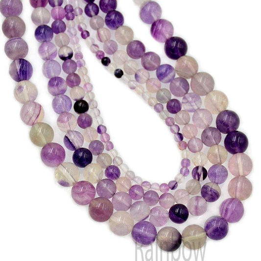 Natural Purple Fluorite Beads, Round, 15.5'' full strand