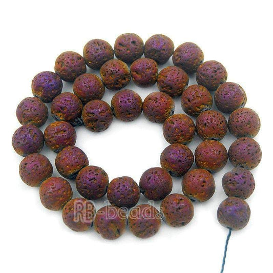 Natural Purple Red Volcanic Lava Beads Titanium Coated, 4-12mm Round Gemstone, 15.5'' strand