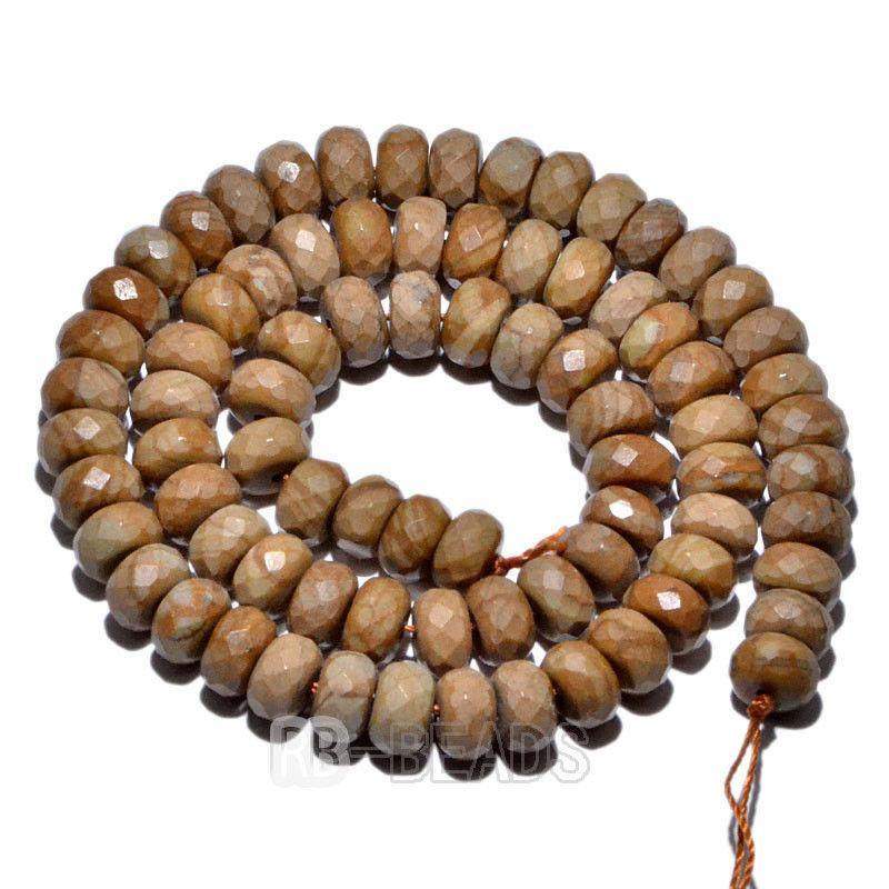 Natural Rondelle Woodgrain Jasper Beads, Smooth Matte and Faceted