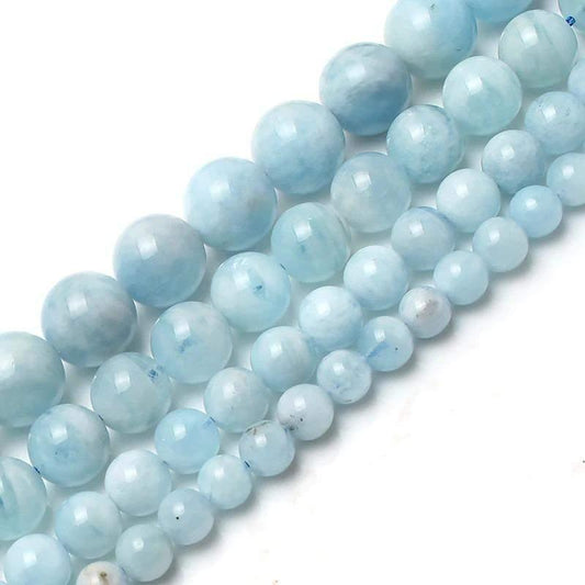 Natural Round Aquamarine Beads, size 4-14mm, 15.5 inch strand