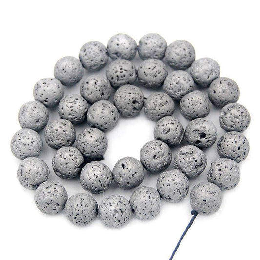 Natural Silver Volcanic Lava Beads Titanium Coated, 4-12mm Round Jewelry Gemstone, 15.5'' strand