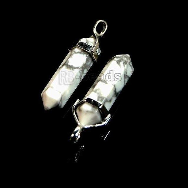 Natural White Turquoise Howlite double Terminated, Reiki Point Pendant beads, Gemstone Crystal healing Chakra Stone bead Rock chakra pendant