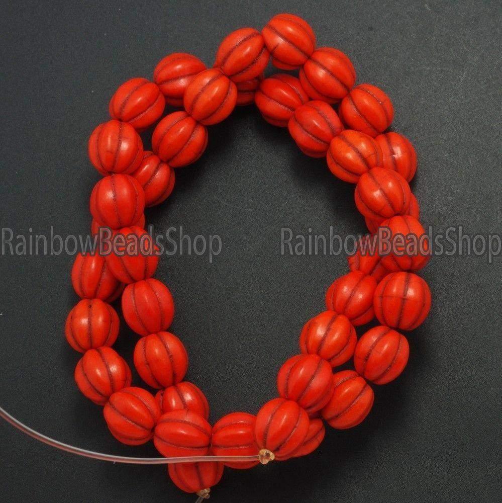 Orange Howlite Pumpkin Round beads, 10-14mm, 16'' strand