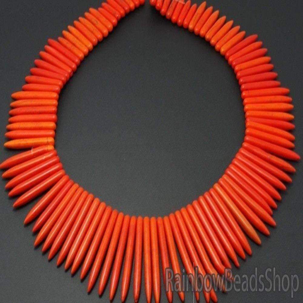 Orange Howlite Stick Spike Beads, 20x48mm, 16'' strand