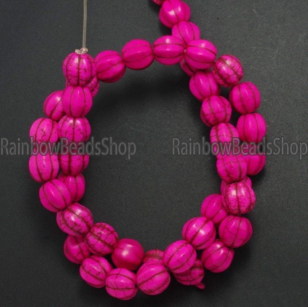 Pink Pumpkin Howlite Round beads, 10-14mm, 16'' strand