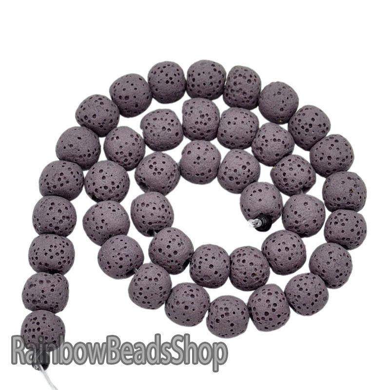 Purple Lava Volcanic Beads, Natural Round Gemstone, 8-12mm, 15.5'' strand