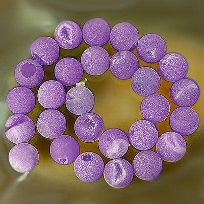 Purple Matte Frosted Druzy Quartz Natural Gemstone Beads, 10-14mm, 15.5'' strand