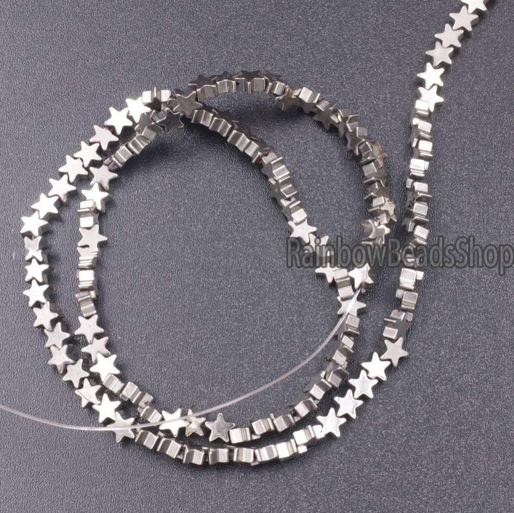 Pyrite Color Flat Star Hematite beads, 4- 10mm, 16'' strand