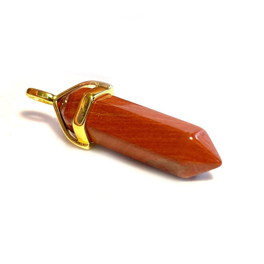Red Jasper Hexagonal Pointed Gemstone Pendant, Gold Plated Brass, Crystal Healing Pendant, Boho Hippie Crystal