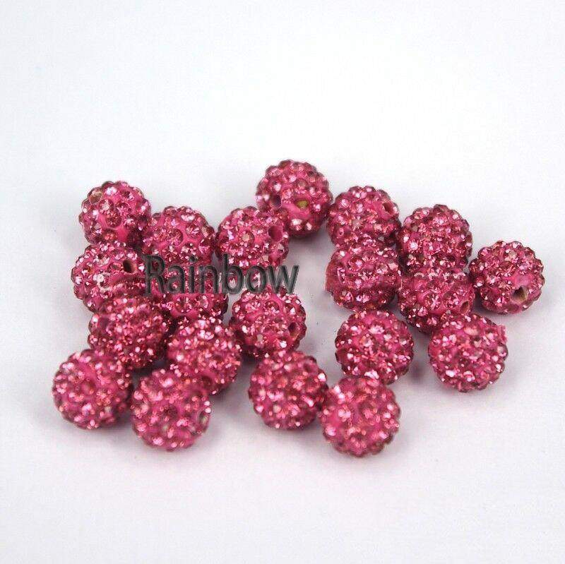 Rose Pink Crystal Rhinestone Round Beads, 6mm 8mm 8mm 10mm 12mm Pave Clay Disco Ball Beads, Chunky Bubble Gum Beads, Gumball Acrylic Beads