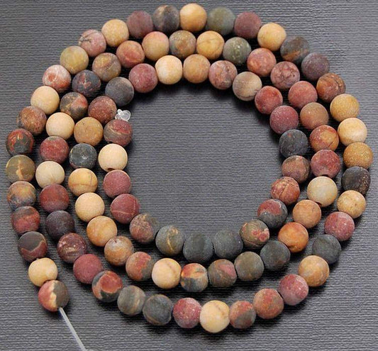 Round Matte Jasper Picasso beads, 15.5'' strand. 4-12mm