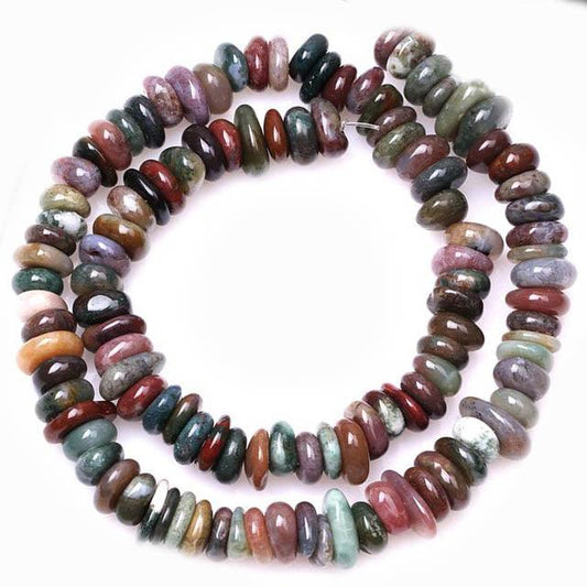 Semiprecious Indian Agate Freeform Rondelle Disk Beads, 15'' strand