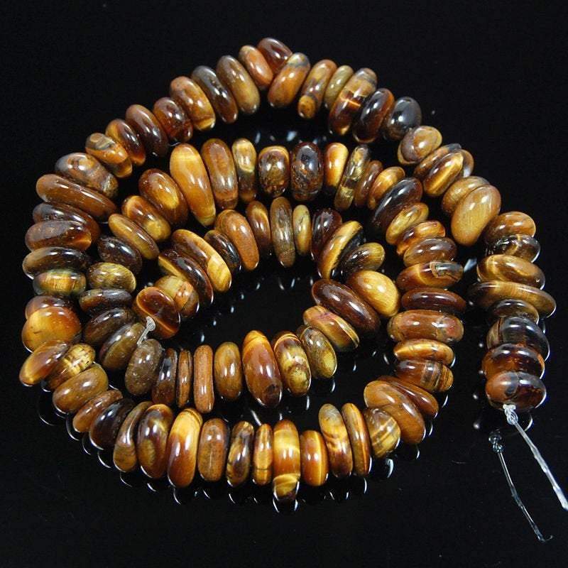 semiprecious Natural Yellow Tiger Eye Freeform Rondelle Disk Beads, Spacer Stone beads, Jewelry beads 3-5x8-13mm, 15'' strand