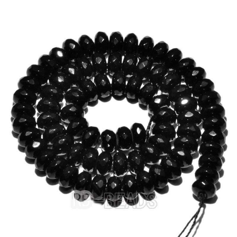 Semiprecious Rondelle Disk Black Agate Beads, Smooth Matte and Faceted